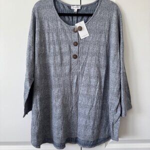 Westbound woven 3/4 sleeve knit top - blue - size 3X Plus
